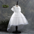 Trendy Elegant Embroidery Floral Neck Crystal white flower girl dresses With Bow